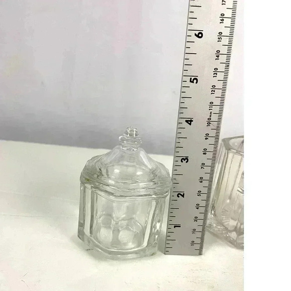 VTG 3 Pc Clear Glass Cup Small Pitcher Jar with Lid Avon Crystal - Picture 4 of 16